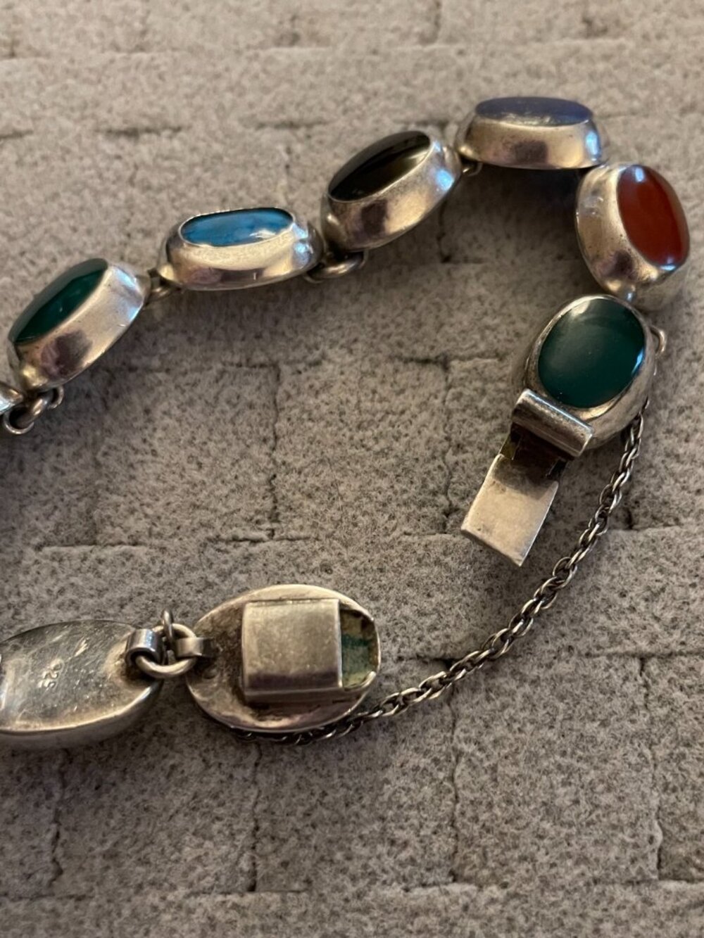 LAST Vintage TAXCO Bracelet Multi Stone 23 grams 7" 925 Mid Century Handmade - Picture 5 of 14